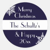 メリーパーソナライズされたクリスマスの雪片 ラウンドシール (正面)