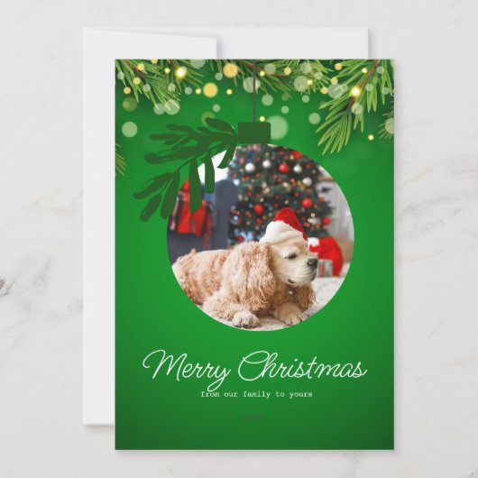 メリーパーソナライズされたクリスマスオーナメントグリーンフローラ シーズンカード (正面)