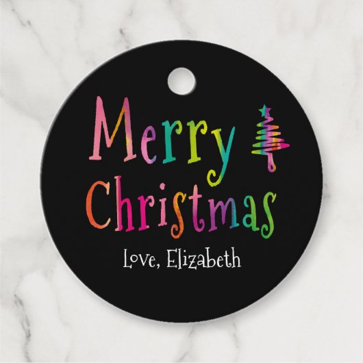 メリーパーソナライズされたクリスマスカラフル フェイバータグ (正面)