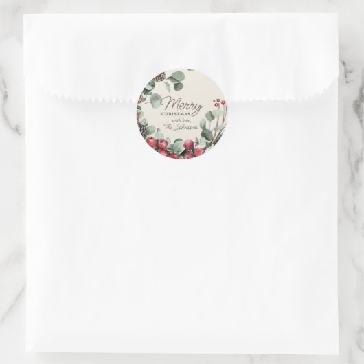 メリーパーソナライズされたクリスマスクラシックのラウンドステッカー ラウンドシール (バッグ)