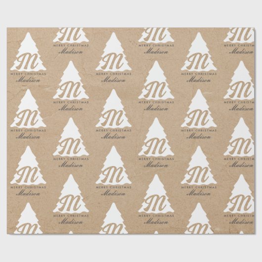 メリーパーソナライズされたクリスマスクラフトモノグラムツリー ラッピングペーパー (フラット)