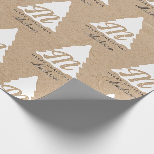 メリーパーソナライズされたクリスマスクラフトモノグラムツリー ラッピングペーパー (角)
