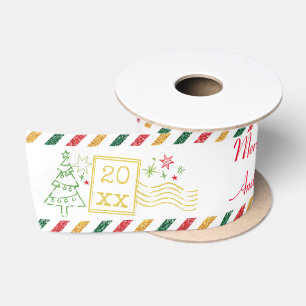 メリーパーソナライズされたクリスマスグリッター航空便 サテンリボン