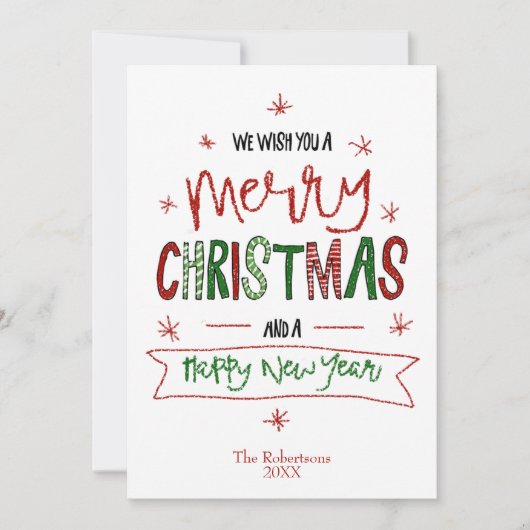 メリーパーソナライズされたクリスマスタイポグラフィ非写真 シーズンカード (正面)