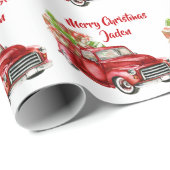 メリーパーソナライズされたクリスマスツリーファームトラック ラッピングペーパー (ロールコーナー)