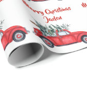 メリーパーソナライズされたクリスマスツリーレッドファームトラック ラッピングペーパー (ロールコーナー)