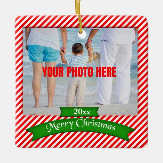 メリーパーソナライズされたクリスマスフォトツリーオーナメント セラミックオーナメント (正面)