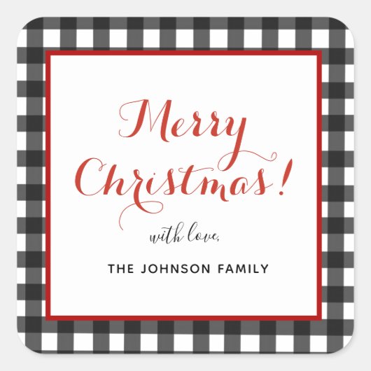 メリーパーソナライズされたクリスマスブラック&ホワイトプレイド スクエアシール (正面)