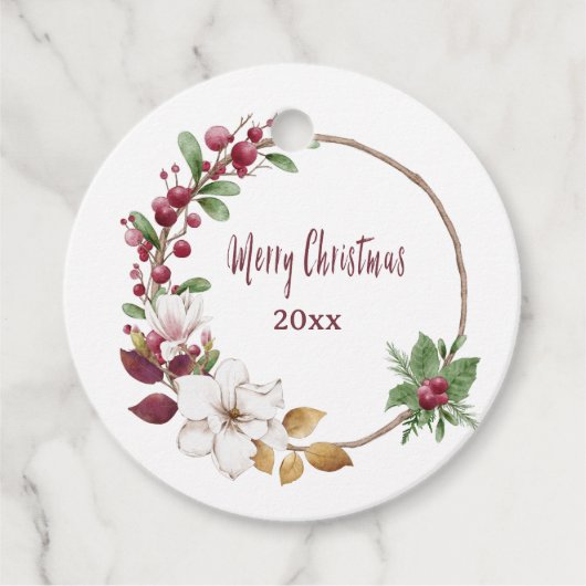 メリーパーソナライズされたクリスマスリースと年 フェイバータグ (正面)