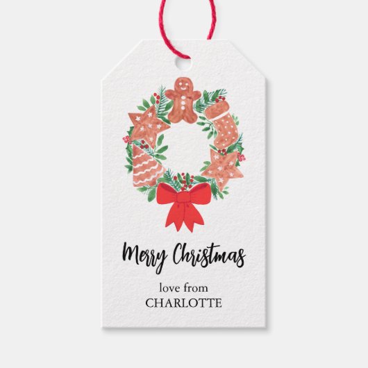メリーパーソナライズされたクリスマスリース ギフトタグ (正面)