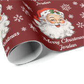 メリーパーソナライズされたクリスマスヴィンテージサンタクロース ラッピングペーパー (ロールコーナー)