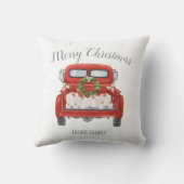 メリーパーソナライズされたクリスマスヴィンテージ赤トラック クッション (裏面)