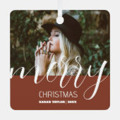 メリーパーソナライズされたクリスマス写真のスクリプト名 メタルオーナメント (正面)