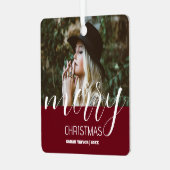メリーパーソナライズされたクリスマス写真ブルゴーニュの名前 メタルオーナメント (正面左)