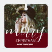 メリーパーソナライズされたクリスマス写真ブルゴーニュの名前 メタルオーナメント (正面)