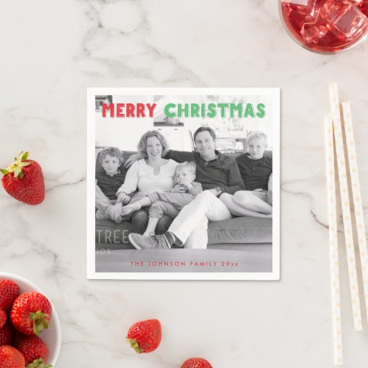 メリーパーソナライズされたクリスマス写真紙ナプキンス スタンダードカクテルナプキン (インサイチュ)