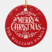 メリーパーソナライズされたクリスマス写真赤 セラミックオーナメント (正面)