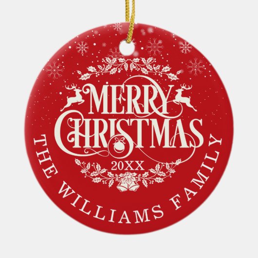 メリーパーソナライズされたクリスマス写真赤 セラミックオーナメント (正面)
