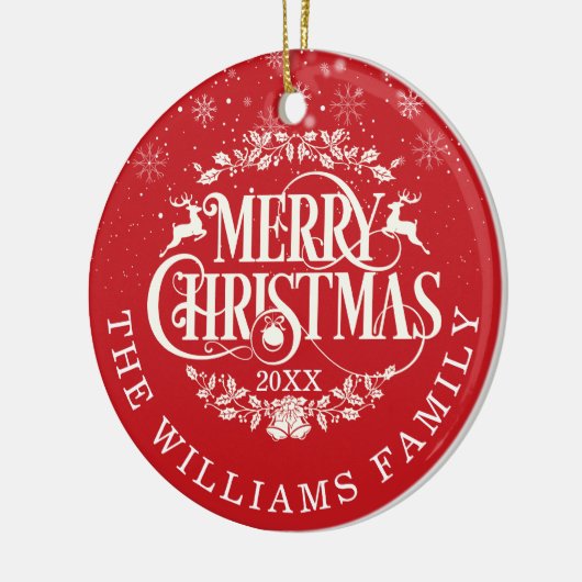 メリーパーソナライズされたクリスマス写真赤 セラミックオーナメント (左)