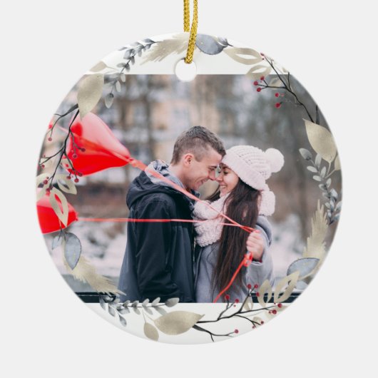 メリーパーソナライズされたクリスマス写真 セラミックオーナメント (正面)