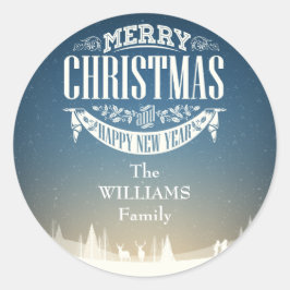 メリーパーソナライズされたクリスマス冬の雪景色 ラウンドシール