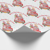 メリーパーソナライズされたクリスマス動物赤トラック ラッピングペーパー (角)