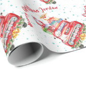 メリーパーソナライズされたクリスマス動物赤トラック ラッピングペーパー (ロールコーナー)