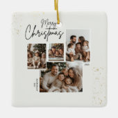 「メリーパーソナライズされたクリスマス四枚組コラージュ セラミックオーナメント (正面)