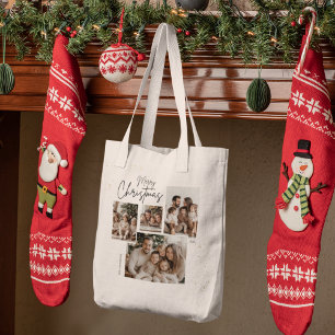 「メリーパーソナライズされたクリスマス四枚組コラージュ トートバッグ