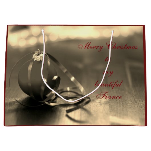 メリーパーソナライズされたクリスマス婚約デザイン ラージペーパーバッグ (正面)