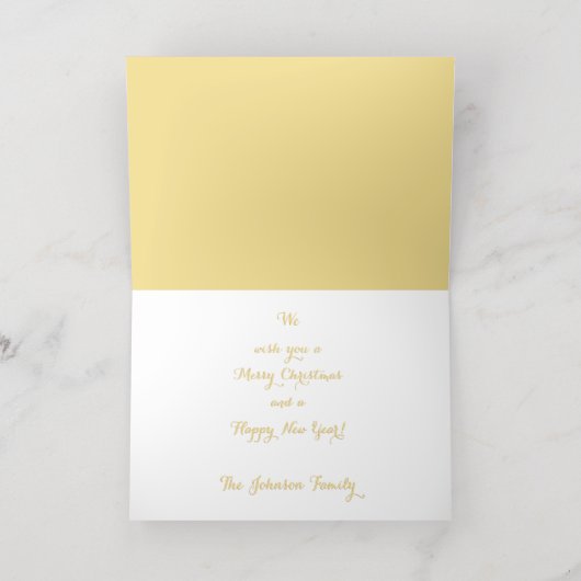 メリーパーソナライズされたクリスマス家族の写真の休日 箔グリーティングカード (内側レイダウン)