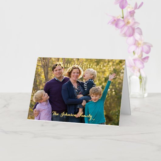 メリーパーソナライズされたクリスマス家族の写真の休日 箔グリーティングカード (蘭)