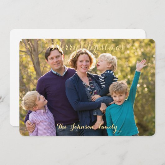 メリーパーソナライズされたクリスマス家族の写真ハッピー シーズンカード (正面/裏面)