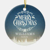 メリーパーソナライズされたクリスマス家族写真 セラミックオーナメント (正面)