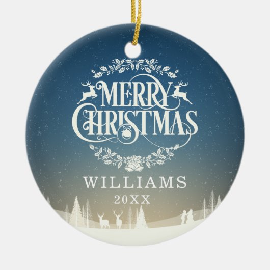 メリーパーソナライズされたクリスマス家族写真 セラミックオーナメント (正面)