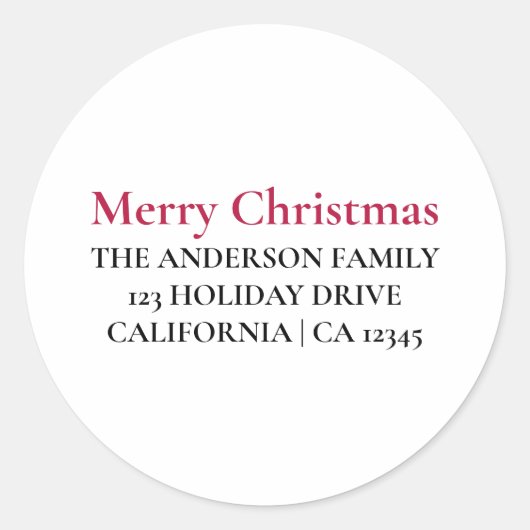 メリーパーソナライズされたクリスマス差出人住所ステッキ ラウンドシール (正面)