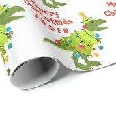 メリーパーソナライズされたクリスマス恐竜サンタハット ラッピングペーパー (ロールコーナー)