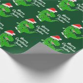 メリーパーソナライズされたクリスマス恐竜サンタハット ラッピングペーパー (角)
