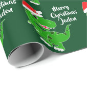 メリーパーソナライズされたクリスマス恐竜サンタハット ラッピングペーパー (ロールコーナー)