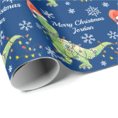 メリーパーソナライズされたクリスマス恐竜サンタハット ラッピングペーパー (ロールコーナー)
