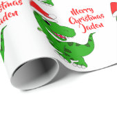 メリーパーソナライズされたクリスマス恐竜サンタハット ラッピングペーパー (ロールコーナー)