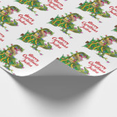メリーパーソナライズされたクリスマス恐竜サンタハット ラッピングペーパー (角)