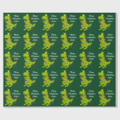 メリーパーソナライズされたクリスマス恐竜サンタハット ラッピングペーパー (フラット)