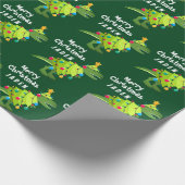 メリーパーソナライズされたクリスマス恐竜サンタハット ラッピングペーパー (角)