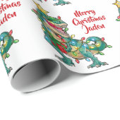 メリーパーソナライズされたクリスマス恐竜サンタハット ラッピングペーパー (ロールコーナー)