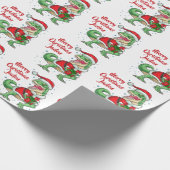 メリーパーソナライズされたクリスマス恐竜サンタハット ラッピングペーパー (角)