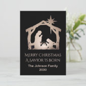 メリーパーソナライズされたクリスマス救世主生まれ出生 シーズンカード (スタンド正面)