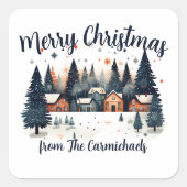 メリーパーソナライズされたクリスマス村ステッカー スクエアシール (正面)