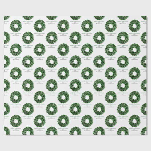 メリーパーソナライズされたクリスマス水カラーリース ラッピングペーパー (フラット)
