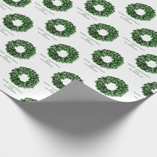 メリーパーソナライズされたクリスマス水カラーリース ラッピングペーパー (角)